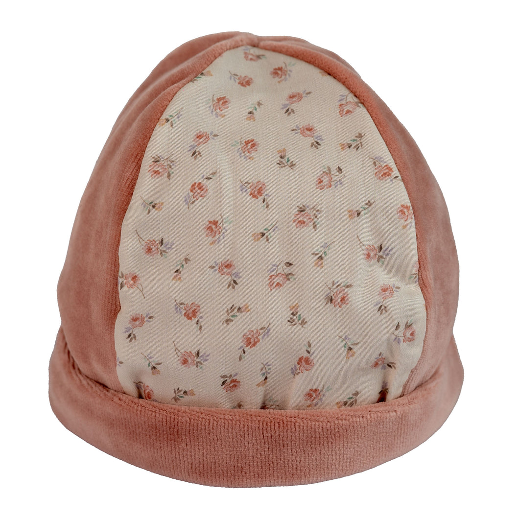 Velour Infant Cap with Floral Detail-Old Rose