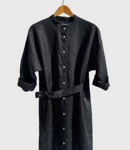 Linen Oval Dress-Black