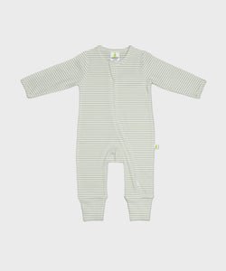 Cotton Long Sleeve Zipsuit-Winter Olive Green Stripes