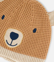 Load image into Gallery viewer, Peruvian Knit Hat-Tan Smiling Bear
