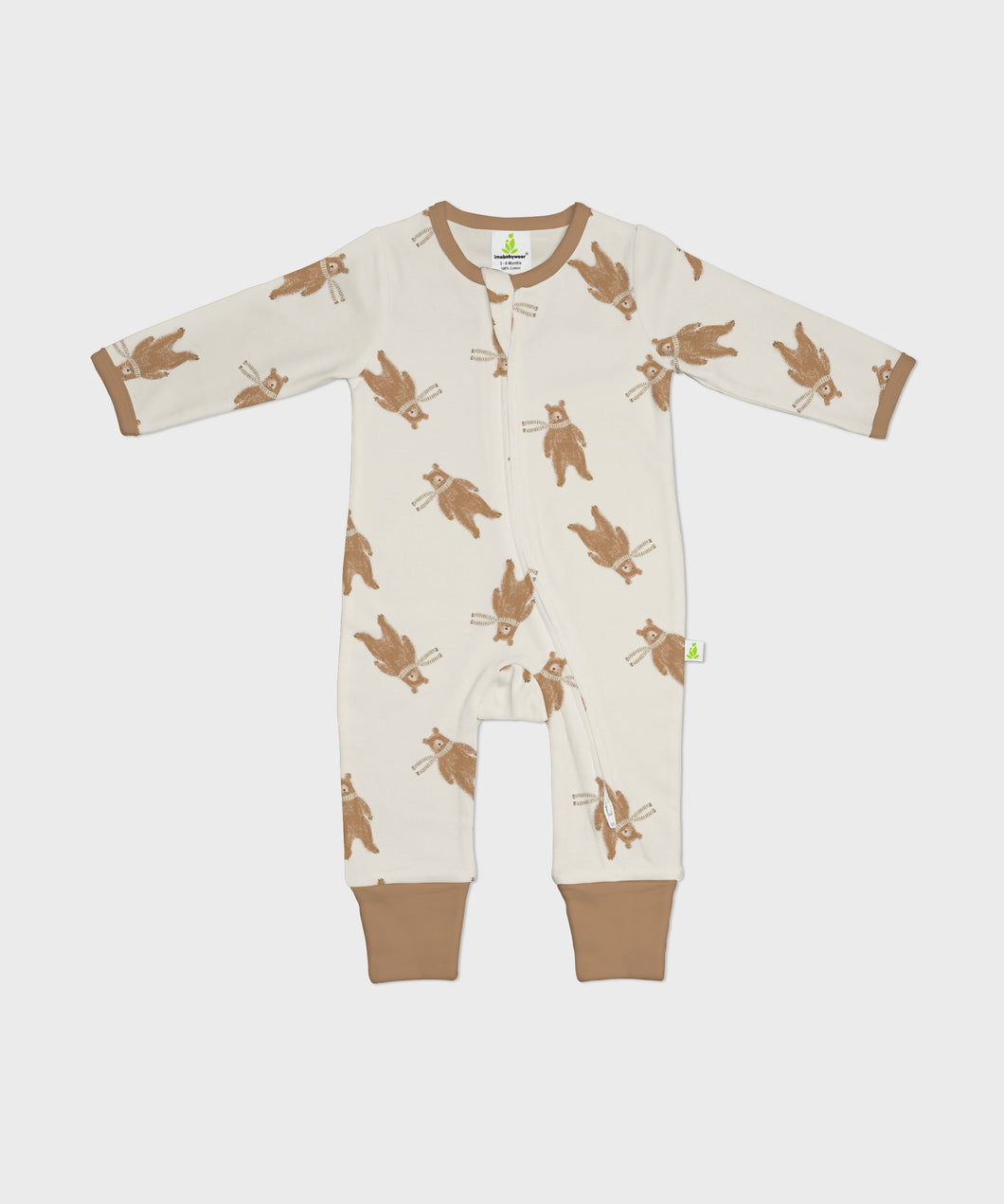 Cotton Long Sleeve Zipsuit-Bear Friend