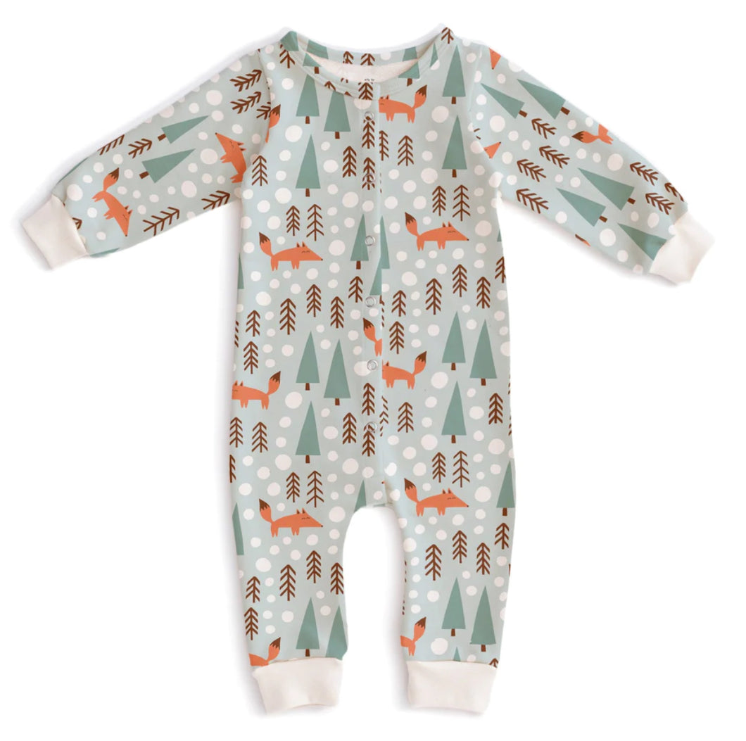 French Terry Jumpsuit-Pale Blue Foxes