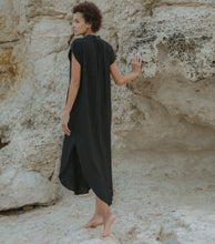Load image into Gallery viewer, Organic Cotton Muslin Nesprer Shirt Dress-Black/Sage Green
