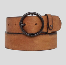 Load image into Gallery viewer, Vintage Metal Circle Buckle Leather Belt-Cognac
