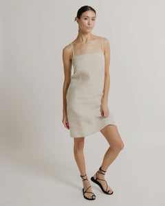 Square Neck Organic Linen Dress-Natural