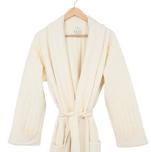 French Terry Quilted Robe-Whispery White