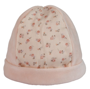 Velour Infant Cap with Floral Detail-Peach Pink