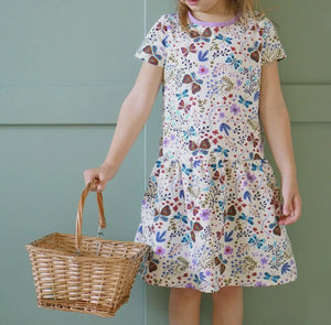 Girls Organic Cotton Short Sleeve Drop
Waist Dress-Botanical Floral