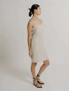 Square Neck Organic Linen Dress-Natural