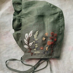 Hand Embroidered Organic Linen Baby Sun Bonnet