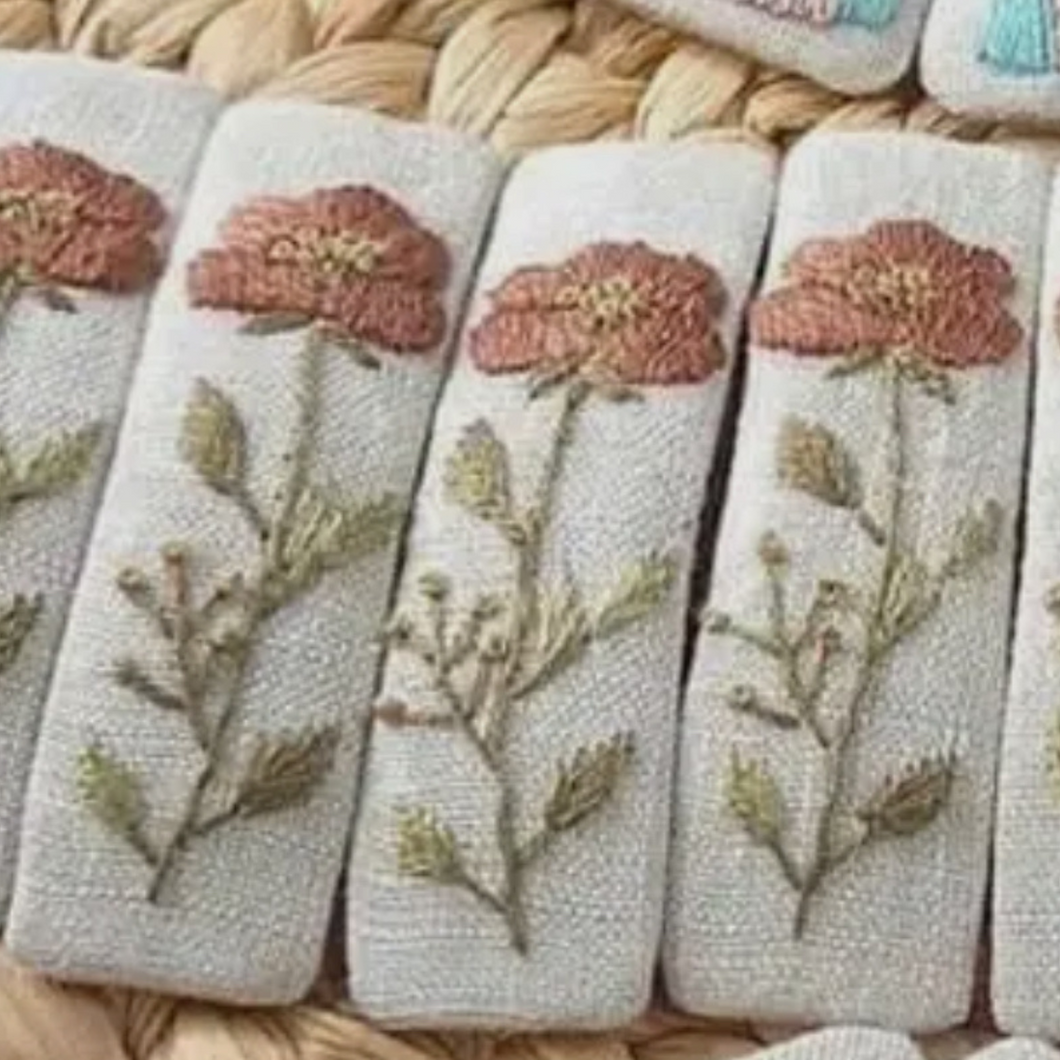 Hand Embroidered 2 Piece Barette Set-Floral