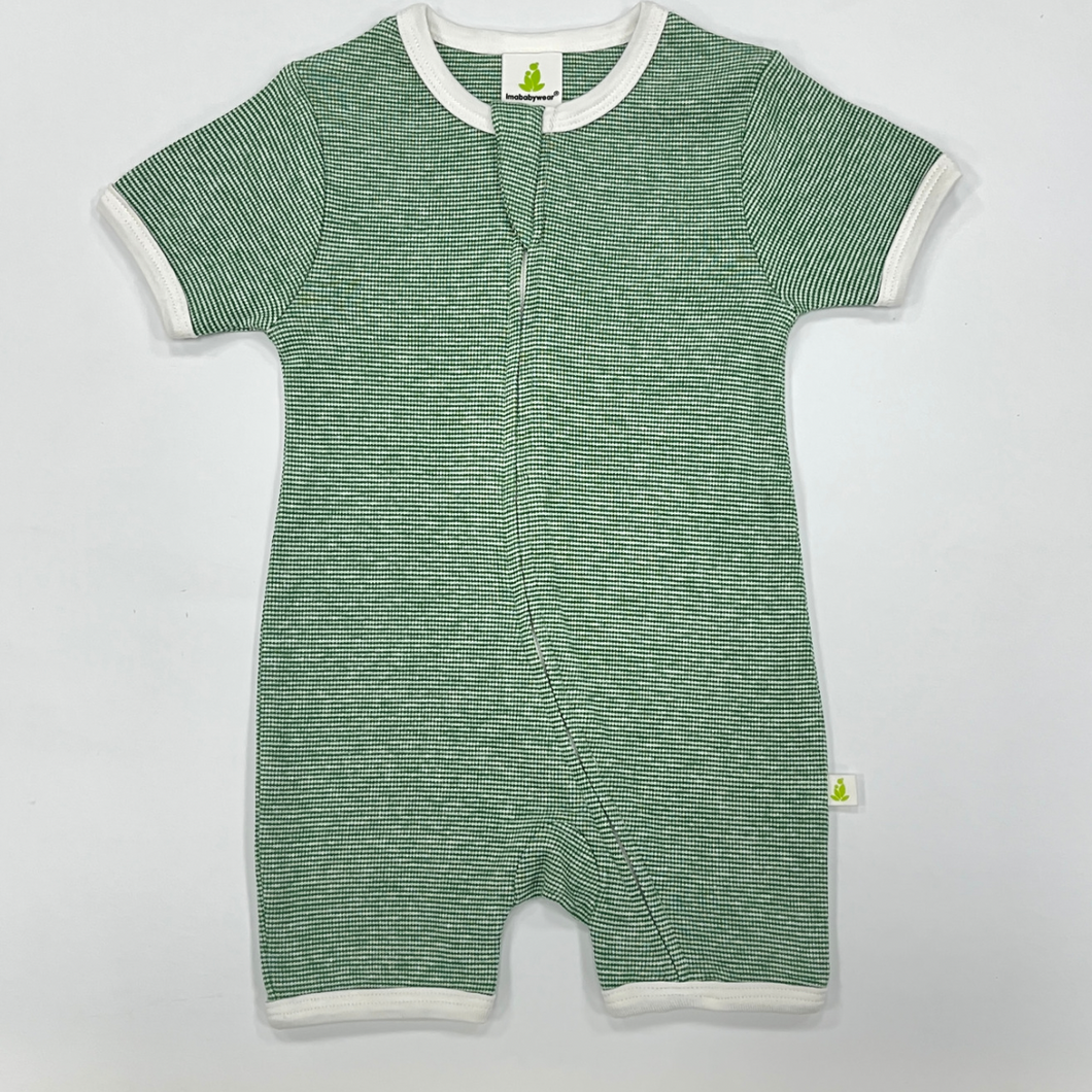 Short Sleeve Zipsuit-Turf Green Stripes