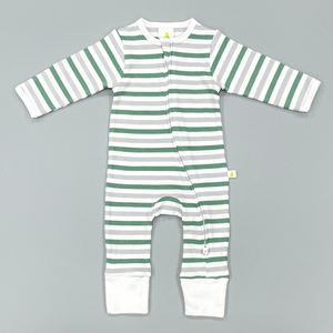 Cotton Long sleeve Zipsuit-Grey-Green Stripes
