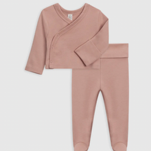 Load image into Gallery viewer, Organic Baby Kimono Wrap Top and
Footed Pant Set - Blush
