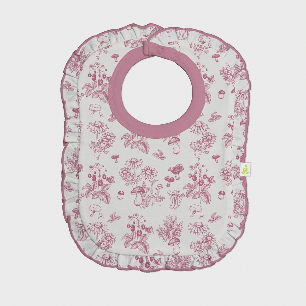 Cotton Reversible Frill Bib-Mushroom Garden