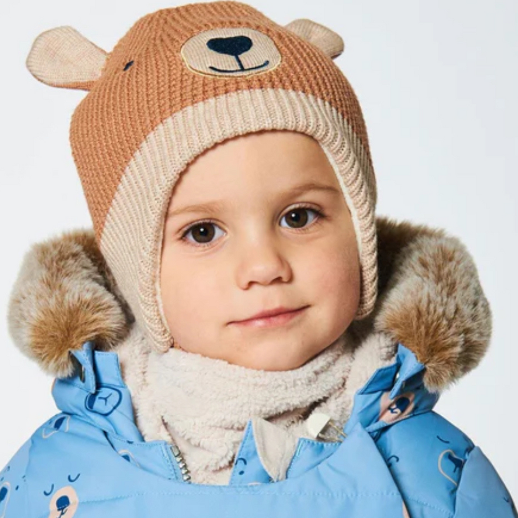 Peruvian Knit Hat-Tan Smiling Bear