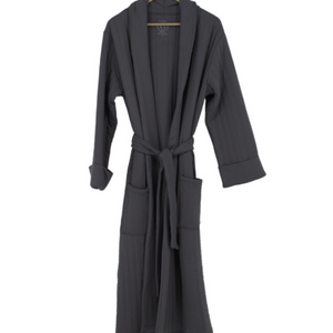 French Terry Quilted Robe-Charcoal Black