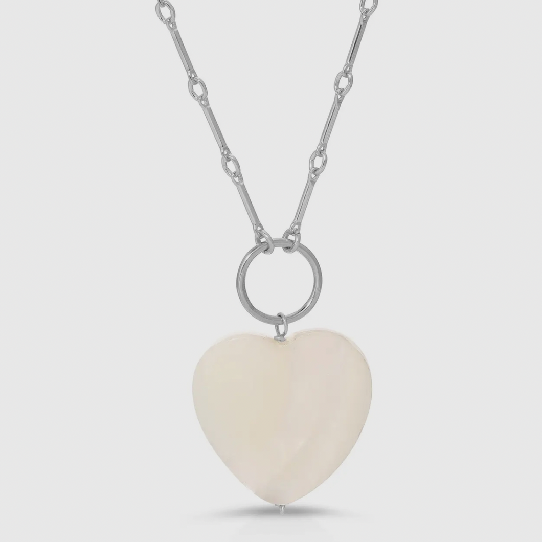 My Heart Mother Of Pearl Necklace-Sterling Silver