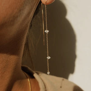 Chatoyant Herkimer Diamond Threader Earrings-14kt Gold Filled