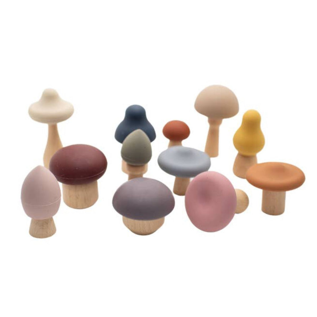 Montessori Mushroom Wood & Silicone Toy/Teething/Fine Motor