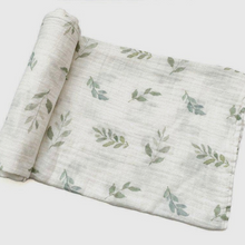 Load image into Gallery viewer, Green Leaves Bamboo Muslin Swaddle Blanket
